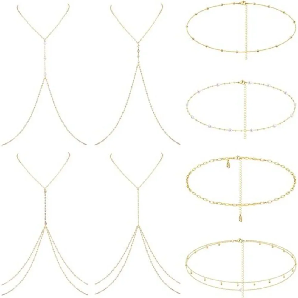 8 Pcs Body Chain Belly Chain For Women Sexy Minimalist Rhinestone Dainty Sexy